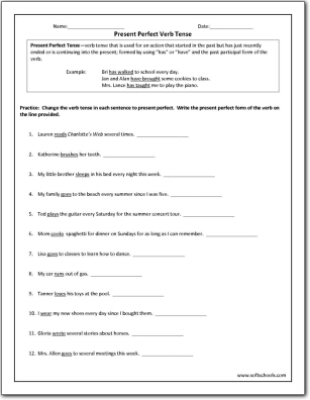 Present Perfect Verb Tense Worksheet