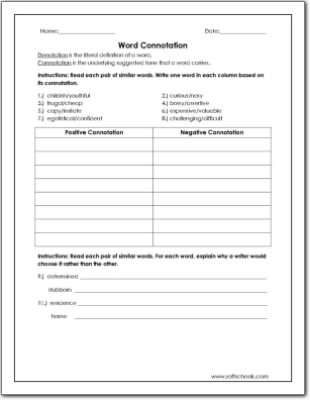 Word Connotation Worksheet