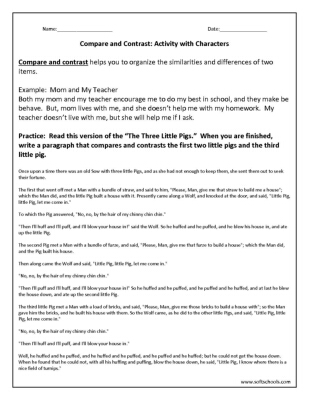 Compare and Contrast: Activity with Characters Worksheet