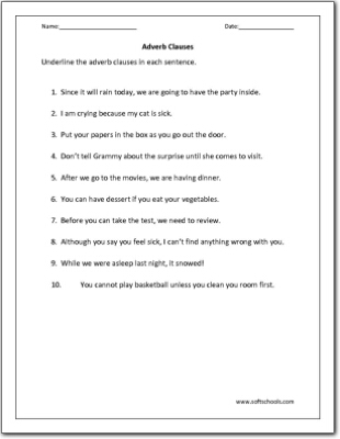Adverb Clauses Worksheet