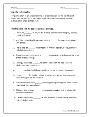 Empathy vs. Sympathy Worksheet Worksheet