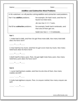 Addition and Subtraction Word Problems Worksheet