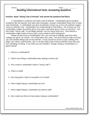 Reading Informational Texts: Answering Questions Worksheet