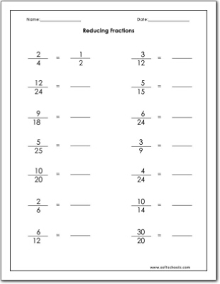 fractions reducing worksheet