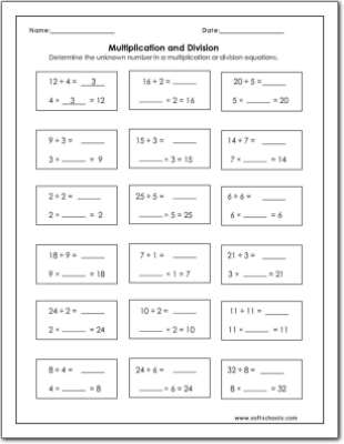 multiplication and division worksheets kuta