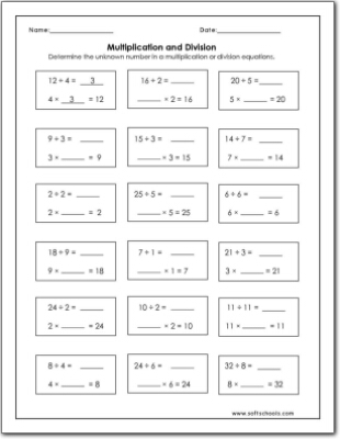 multiplication and division worksheet