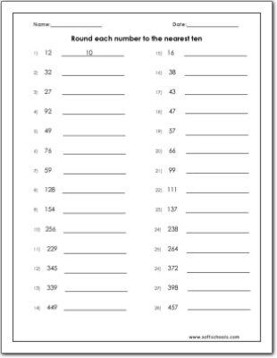 Round each number to the nearest ten Worksheet