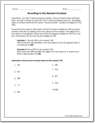 Rounding to the Nearest Hundred Worksheet