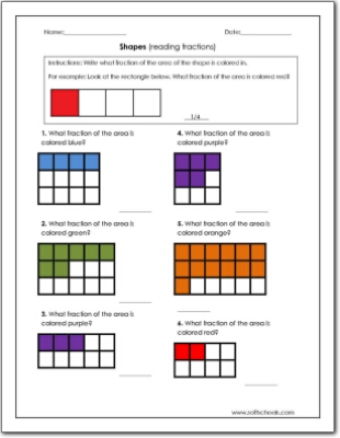 Shapes (reading fractions) Worksheet