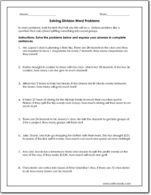 solving division word problems worksheet