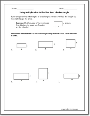 Using Multiplication to Find the Area of a Rectangle Worksheet