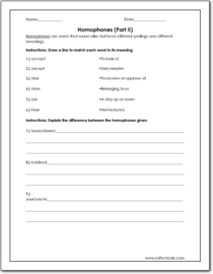 Homophones (Part II) Worksheet