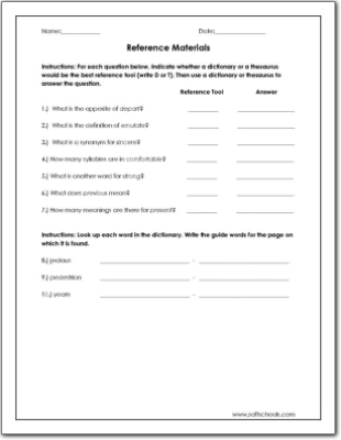 Reference Materials Worksheet