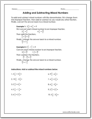 Adding And Subtracting Mixed Numbers Worksheet