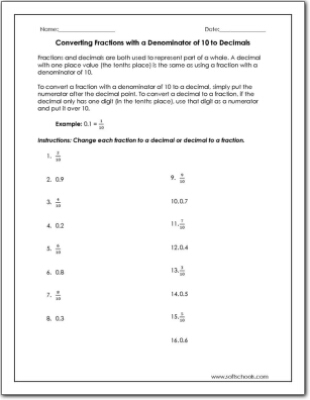 Converting Fractions with a Denominator of 10 to Decimals ...