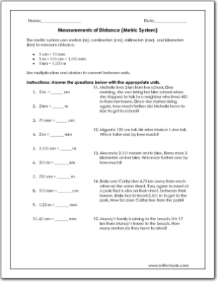 Measurements Of Distance Metric System Worksheet