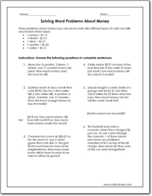 solving word problems about money worksheet