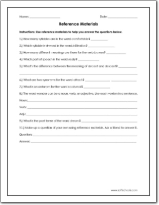 Reference Materials Worksheet