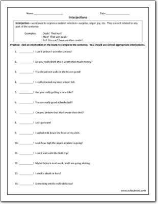 Interjections Worksheet