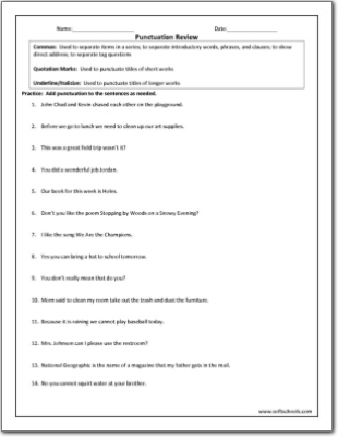 punctuation grade worksheets worksheet