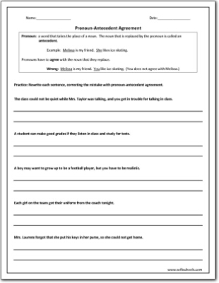 Pronoun-Antecedent Agreement Worksheet