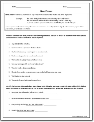 Noun Phrases Worksheet