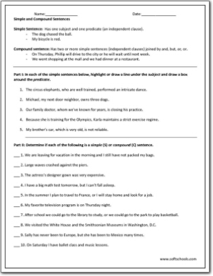 Simple And Compound Sentences Worksheet