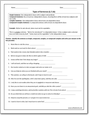 Types of Sentences (L.7.1b) Worksheet