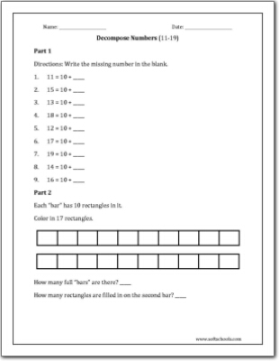 Decompose Numbers (11-19) Worksheet
