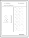 Coloring Number 21 Number 21 Worksheets Number 21 worksheets for preschool