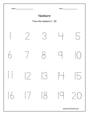 trace the numbers 1 20 worksheet