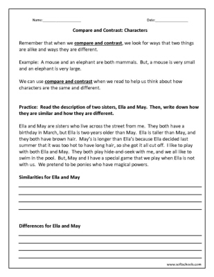 Compare and Contrast: Characters Worksheet