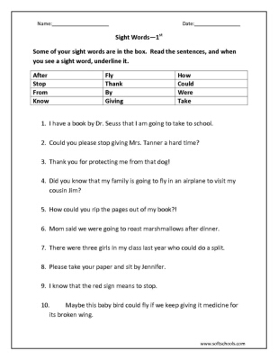1st grade sight words Worksheet
