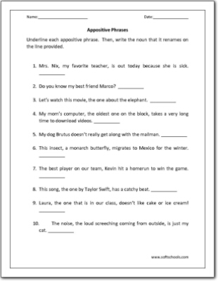 Appositive Phrases Worksheet