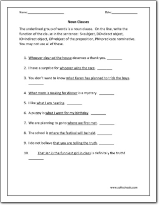 Noun Clauses Worksheet