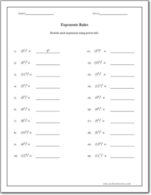 Exponents Rules Worksheet