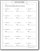 Least Common Multiple Worksheets