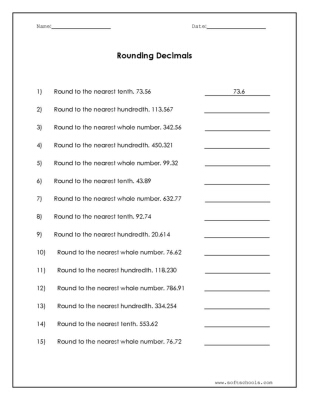 Rounding Decimals Worksheet