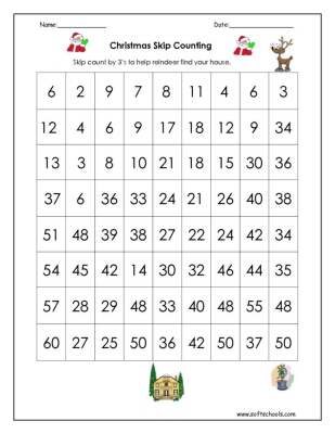 Christmas Skip Counting by 3 Worksheet